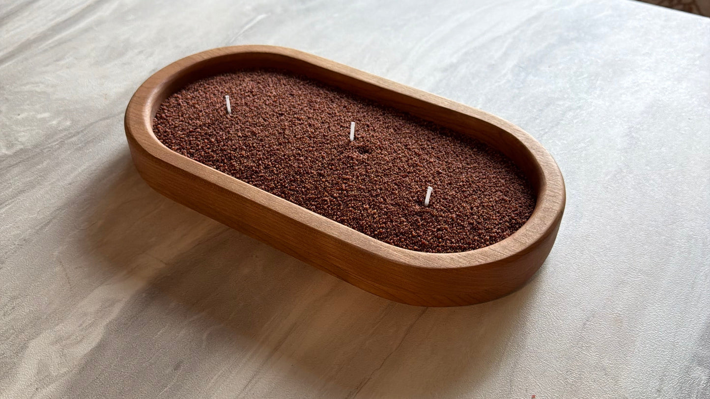 Cherry Bowl with Candle Pearls — Refillable Wooden Candle with Movable Wicks