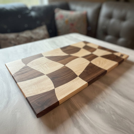 Walnut & Curly Maple Geometric Serving Board