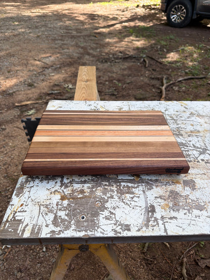 Handcrafted Walnut, Maple & Cherry Hardwood Cutting Board | Premium Edge Grain Kitchen Board