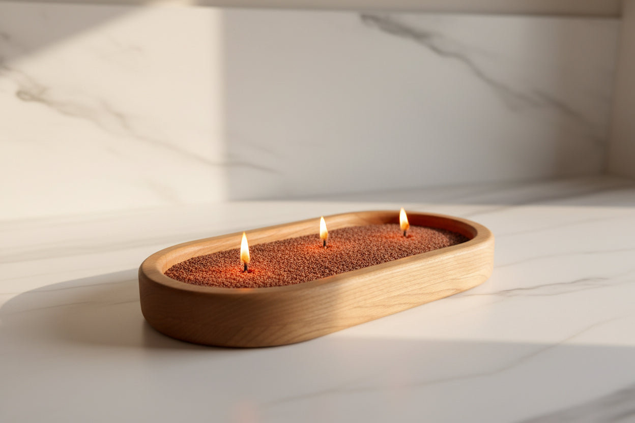 Cherry Bowl with Candle Pearls — Refillable Wooden Candle with Movable Wicks