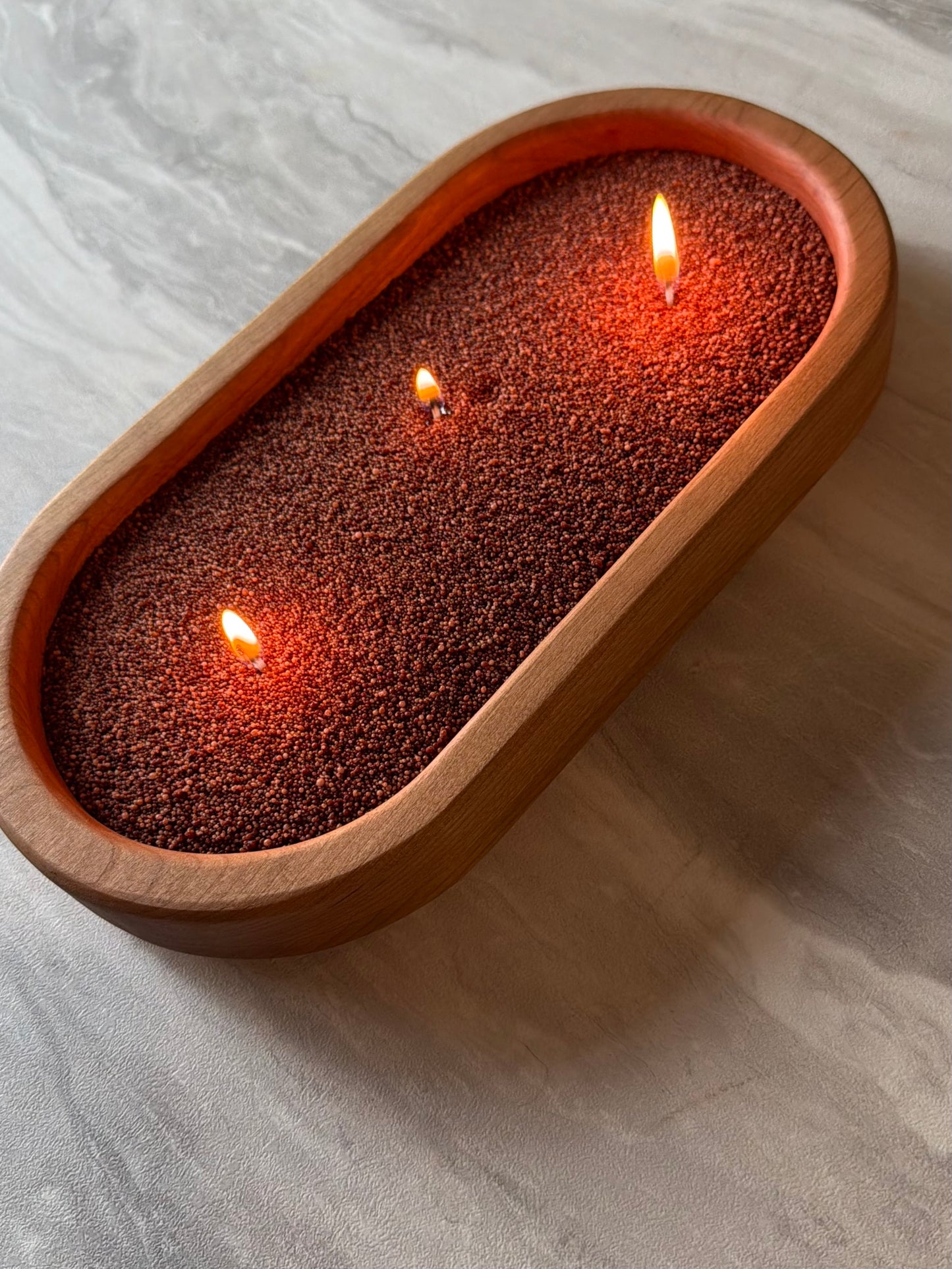Cherry Bowl with Candle Pearls — Refillable Wooden Candle with Movable Wicks