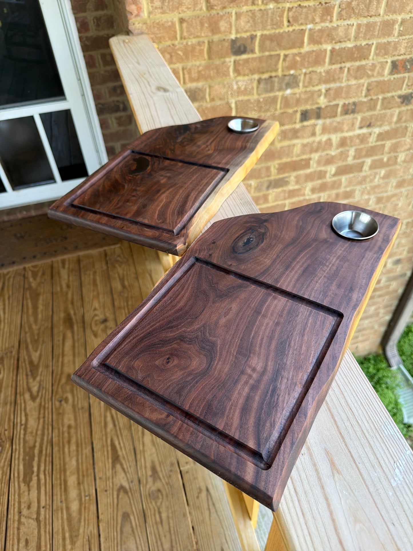 Walnut Steak Plate with Butter Cup - Set of 2