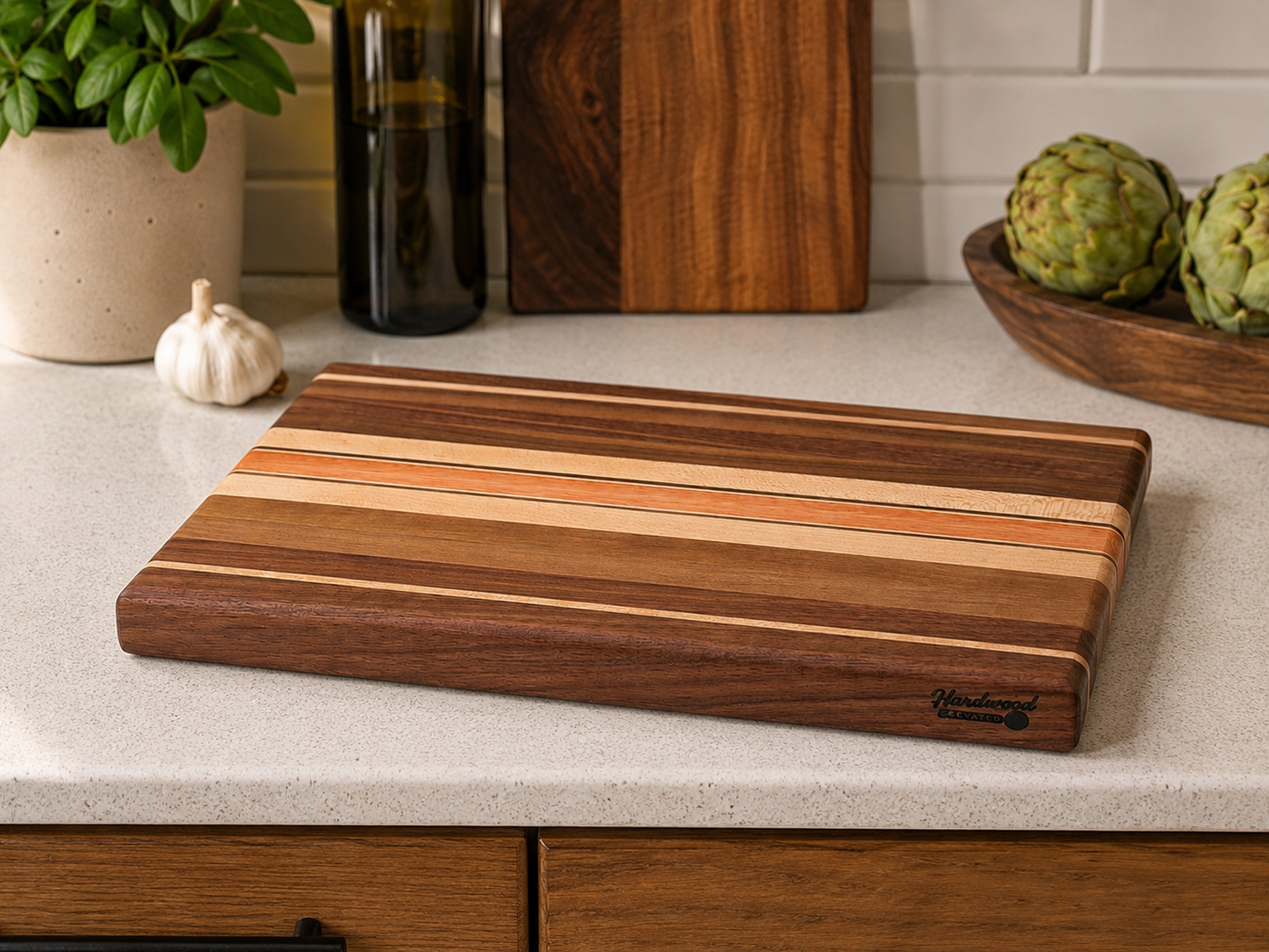 Handcrafted Walnut, Maple & Cherry Hardwood Cutting Board | Premium Edge Grain Kitchen Board
