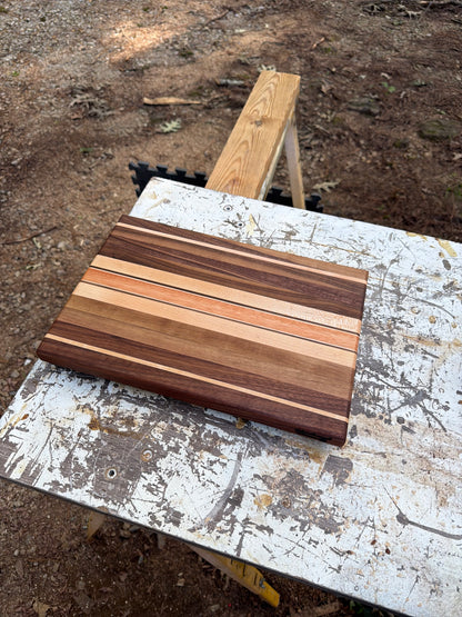 Handcrafted Walnut, Maple & Cherry Hardwood Cutting Board | Premium Edge Grain Kitchen Board