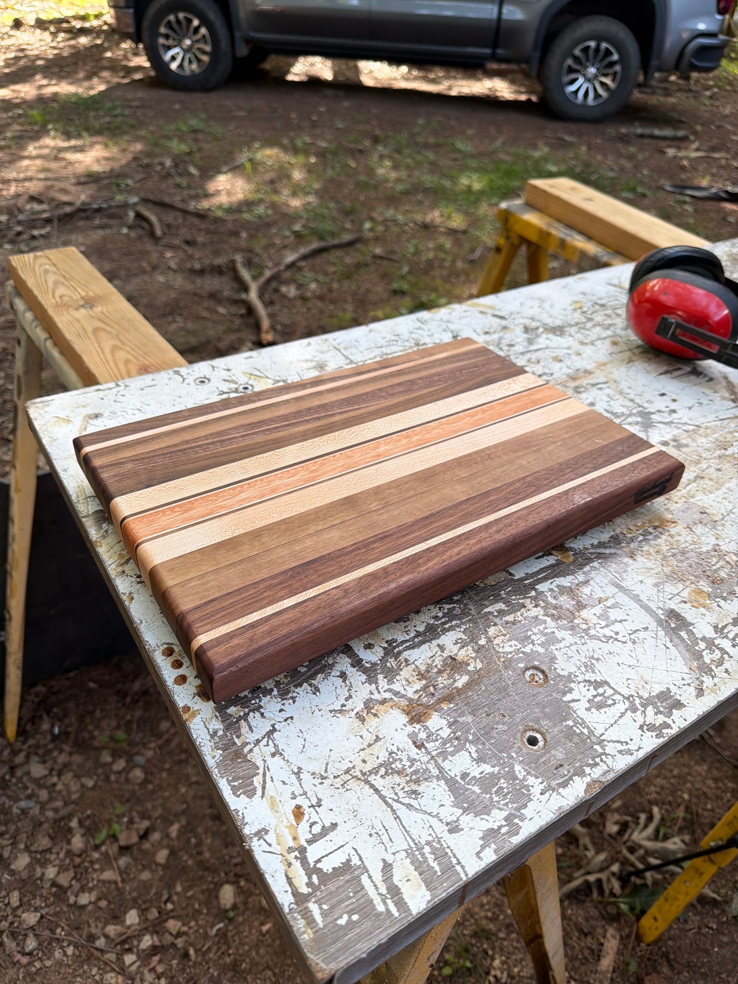 Handcrafted Walnut, Maple & Cherry Hardwood Cutting Board | Premium Edge Grain Kitchen Board
