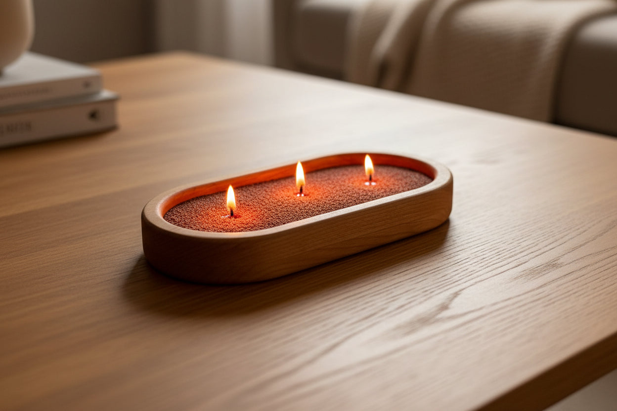 Cherry Bowl with Candle Pearls — Refillable Wooden Candle with Movable Wicks