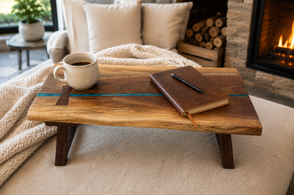 Live Edge Walnut Lap Desk with Folding Legs | Handmade Serving Tray
